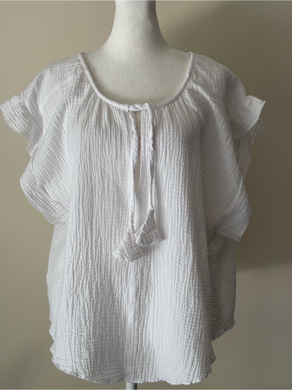 Joie White Gauze Tie-Neck Peasant Top Muslin